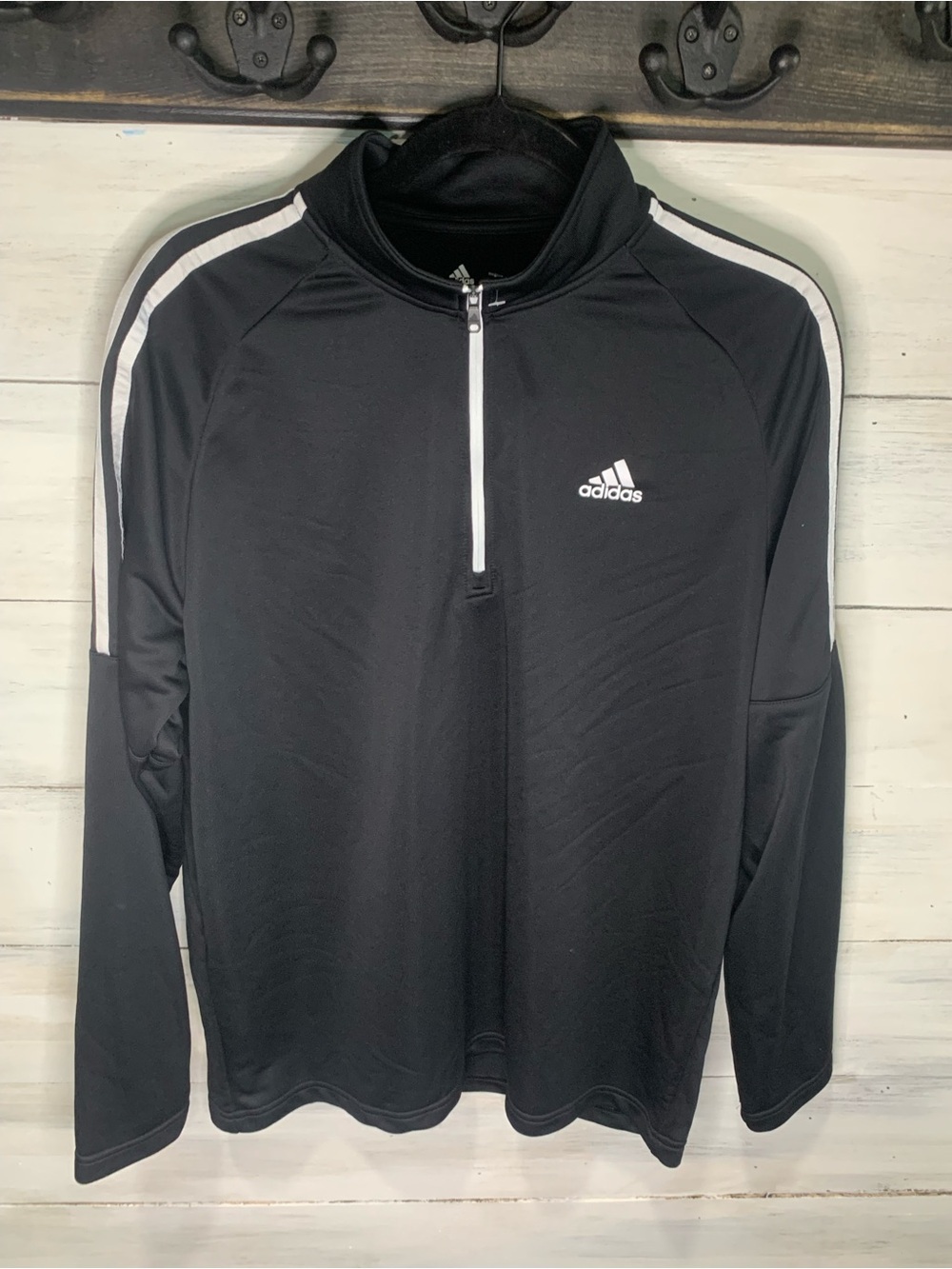 adidas Black 1/4 Zip Performance Jacket with White Accents